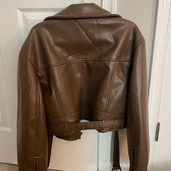Lioness brown cropped leather jacket size L - Picture 2 of 2